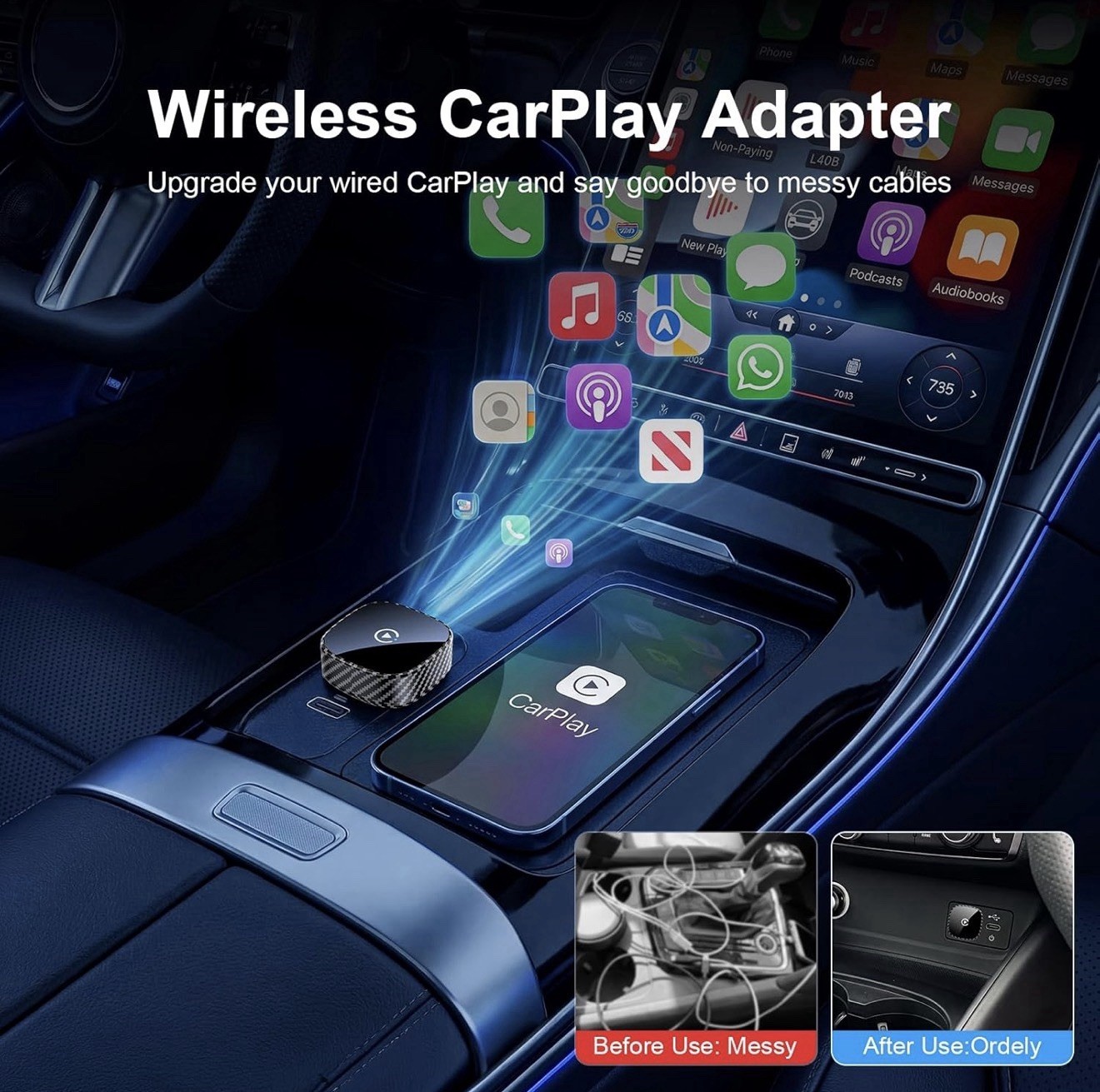 Adaptador Inalámbrico Carplay, Para Apple Iphone Y Android. Bluetooth Y Wi-Fi.