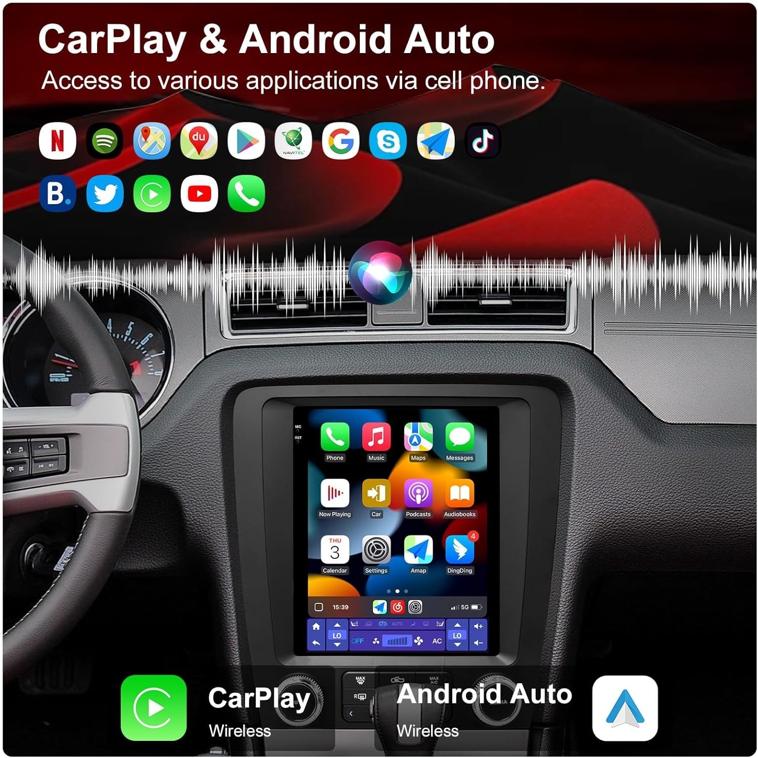 Car Stereo Radio Upgrade for 10-14 Ford Mustang, 9.7″ 4+64GB QLED Touch Screen