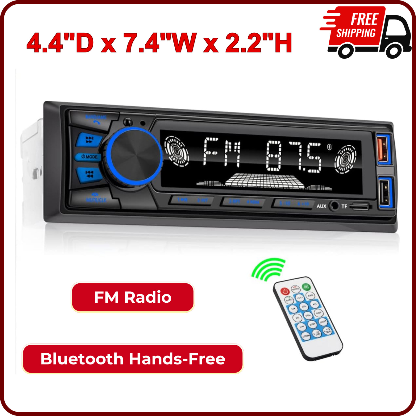 Car Radio Bluetooth Single DIN Car Stereo Audio with Handsfree and App Control