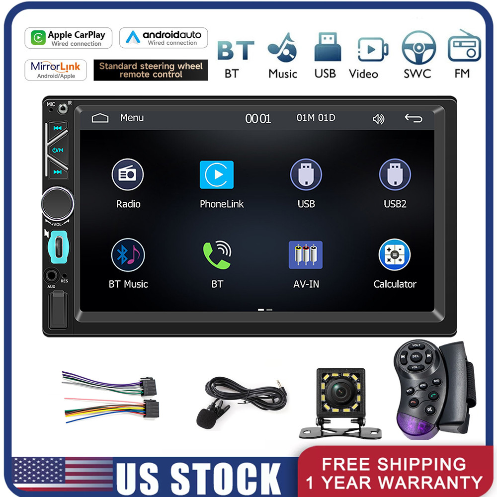 Double Din 7″ Touch Screen Stereo Bluetooth Radio Car Apple/Android Carplay GPS