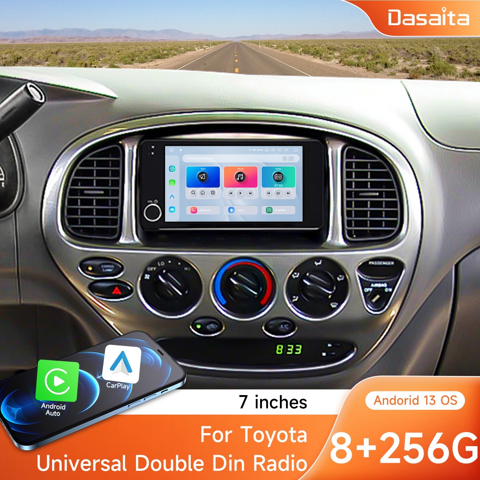 Dasaita Android 13 Car Stereo for Toyota Universal GPS Navi 2 Din Head Unit 256G