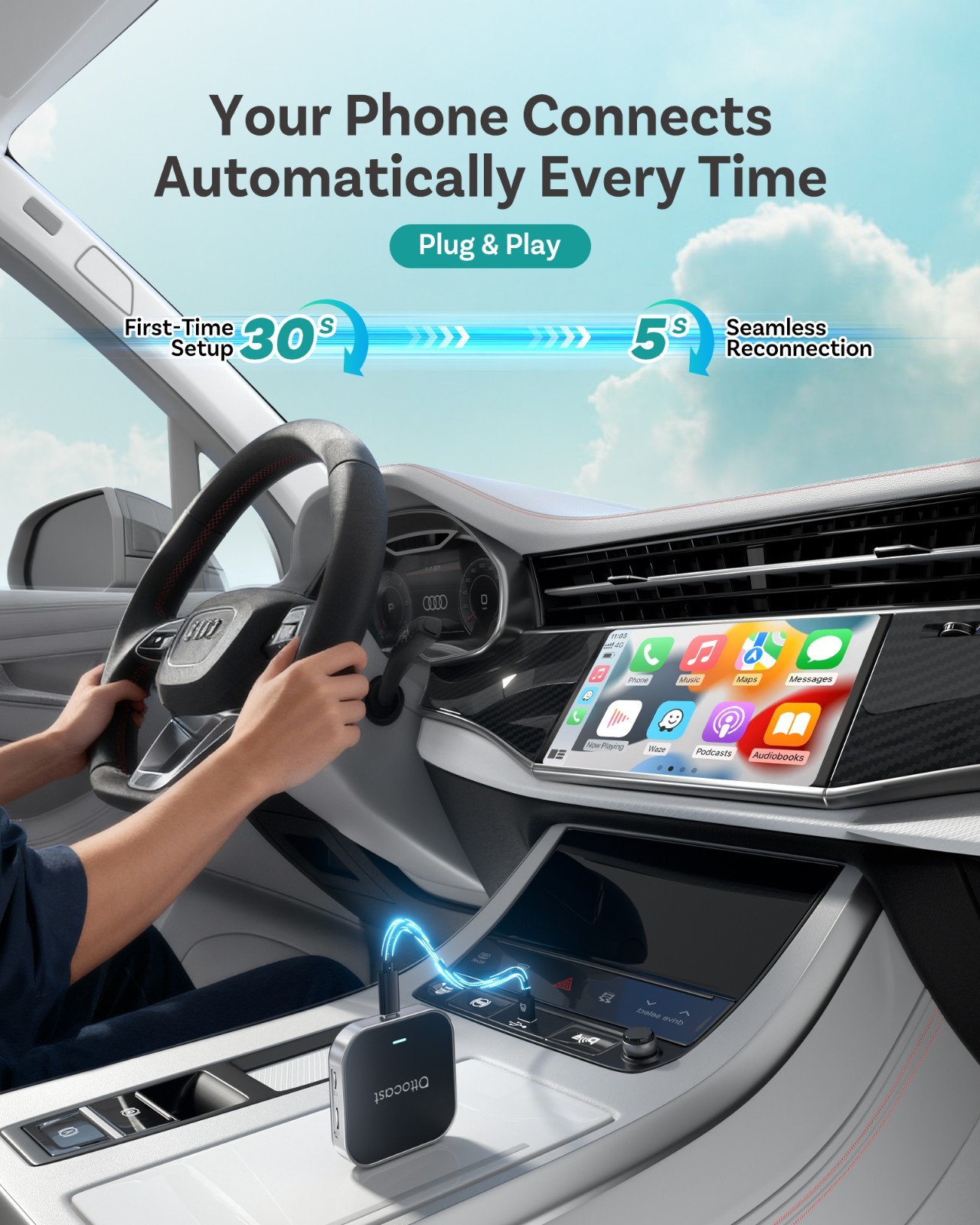 Wireless Android Auto CarPlay AI Box Android 12 Car Multimedia Streaming Device