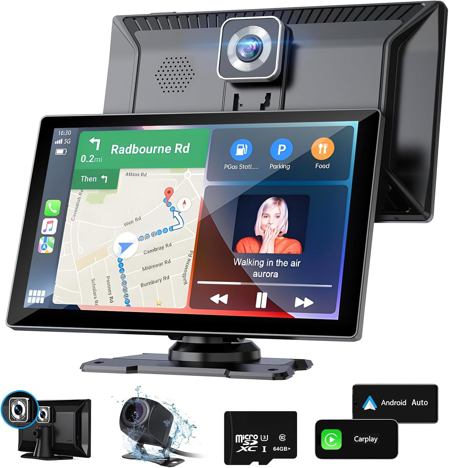 9″ Wireless CarPlay Android Auto Screen 4K Dash Cam Backup Camera GPS Bluetooth