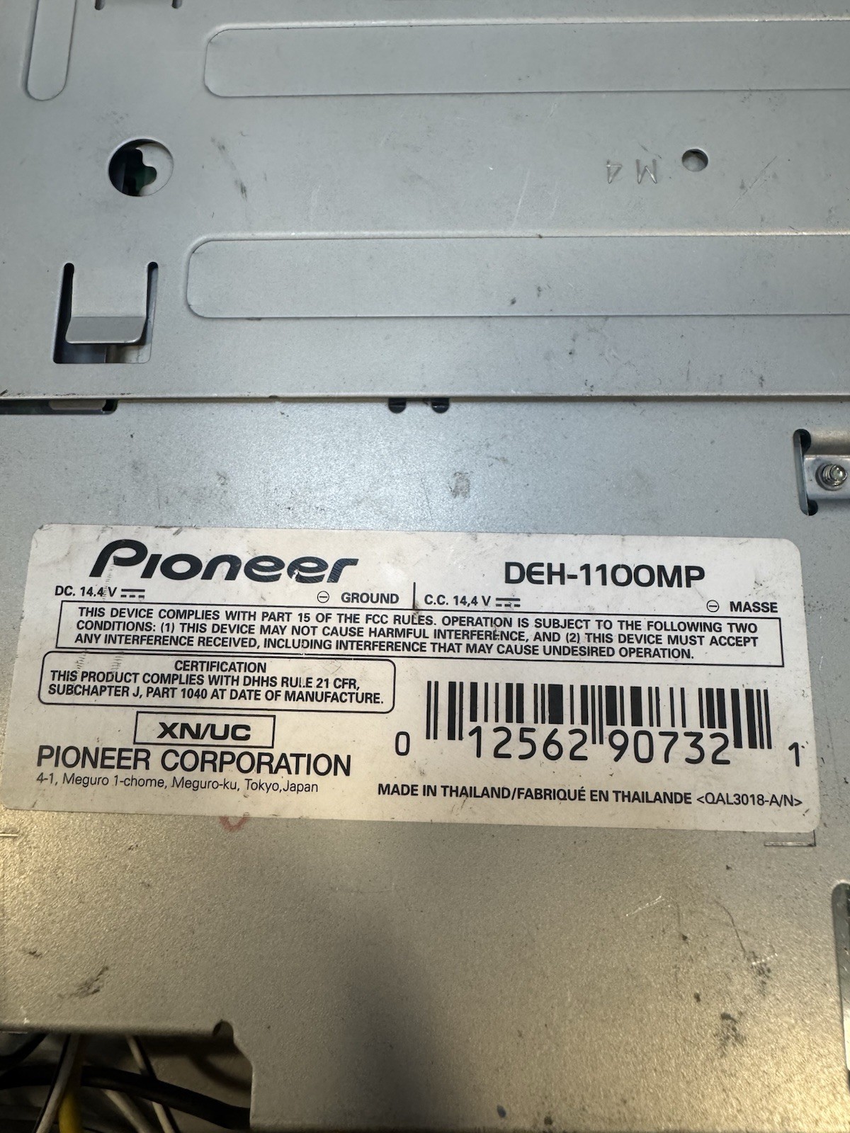 Untested Pioneer DEH-1100 CD Player In Dash Receiver