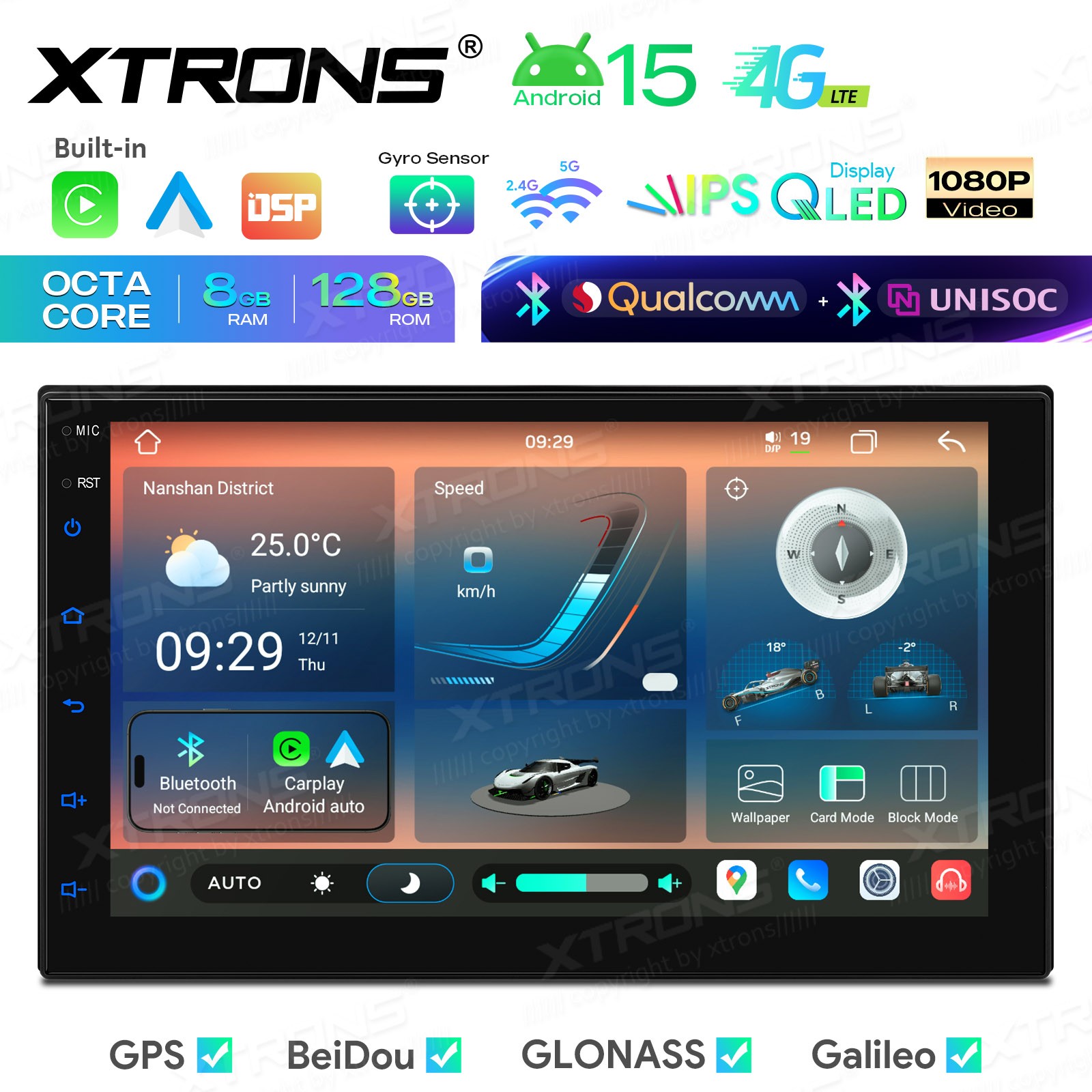 Wireless CarPlay Android Auto Car Radio 7 inch Double Din Stereo GPS Navigation