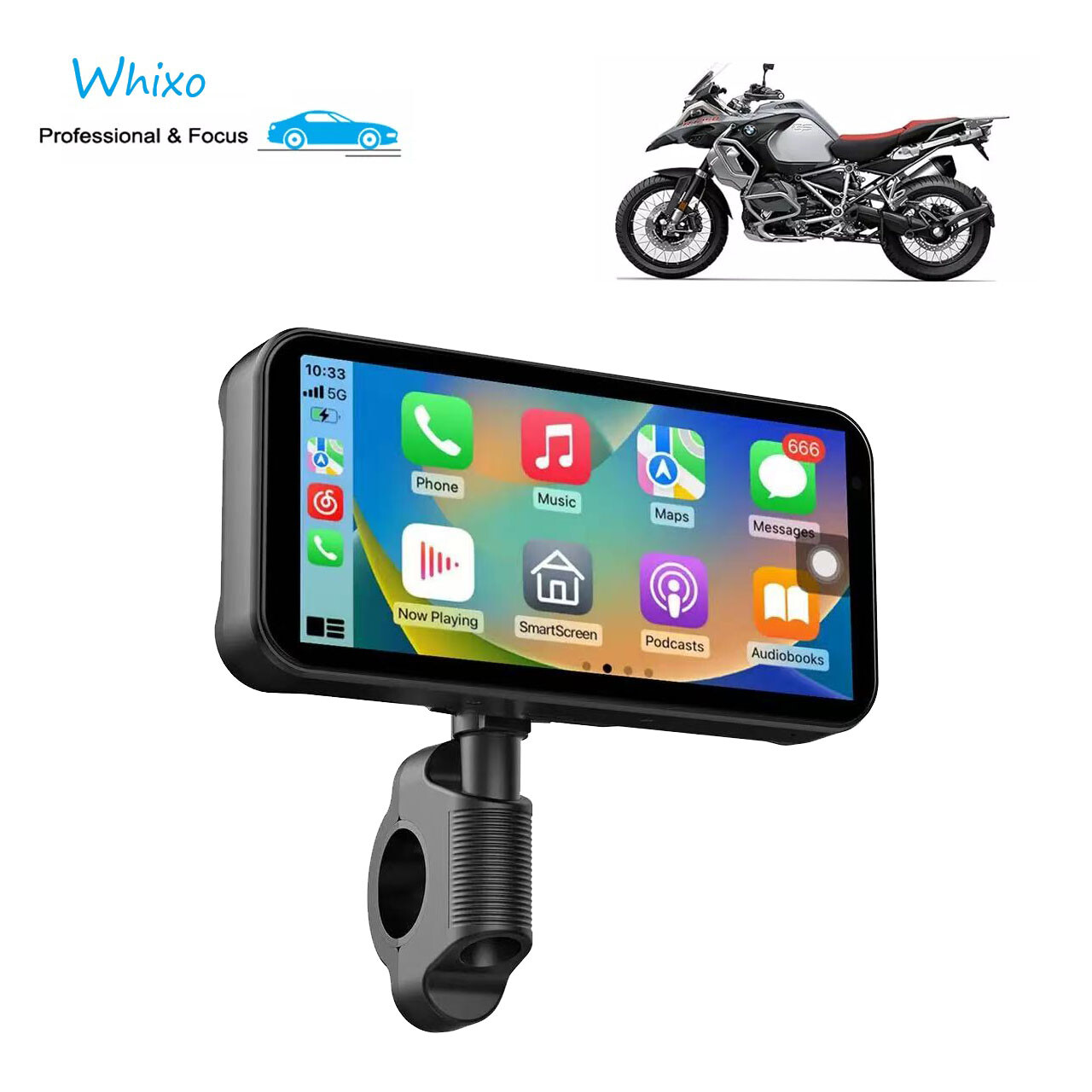 W533 Wireless Carplay Android Auto Motorcycle Stereo with HD 1080P not Camera