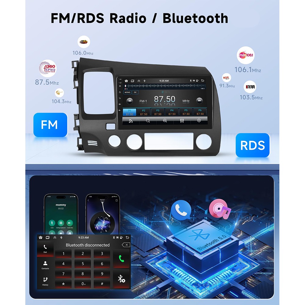 Honda Civic 2006-2011 Wireless CarPlay Android Auto 10.1 Inch IPS Touchscreen