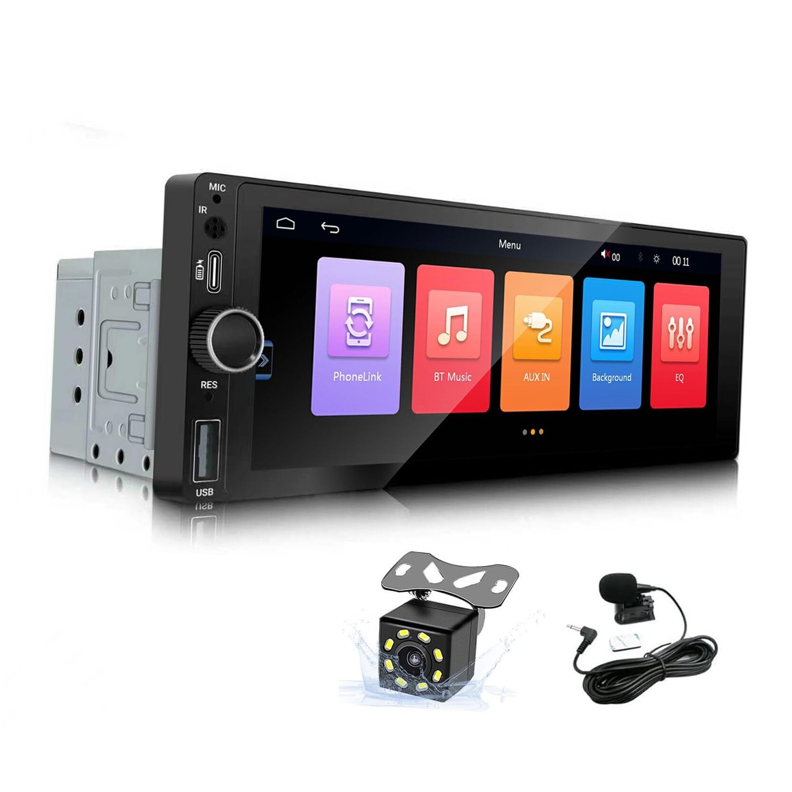 Single Din Car Stereo with Wireless Carplay Android Auto IPS black 6.86 Inch