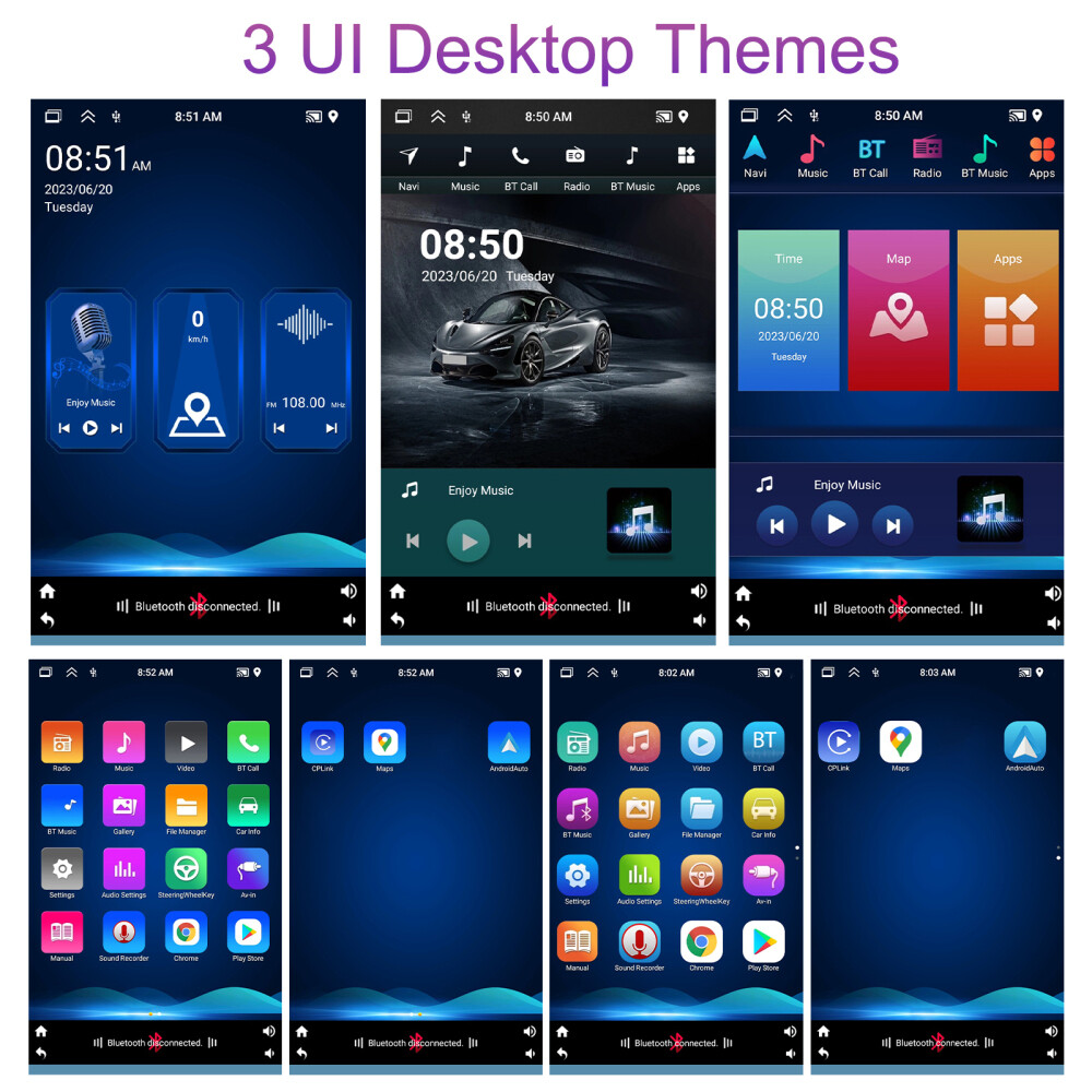 10.4” Android 13 Single 1 Din Apple Carplay Car Stereo Radio GPS 64GB + Camera