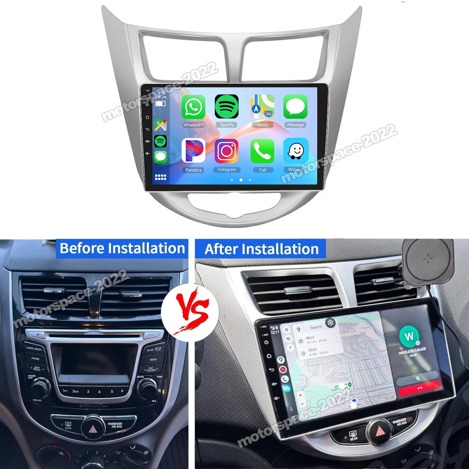 For 2012-2017 Hyundai Accent Apple CarPlay Car Radio Android 15 GPS Stereo WIFI