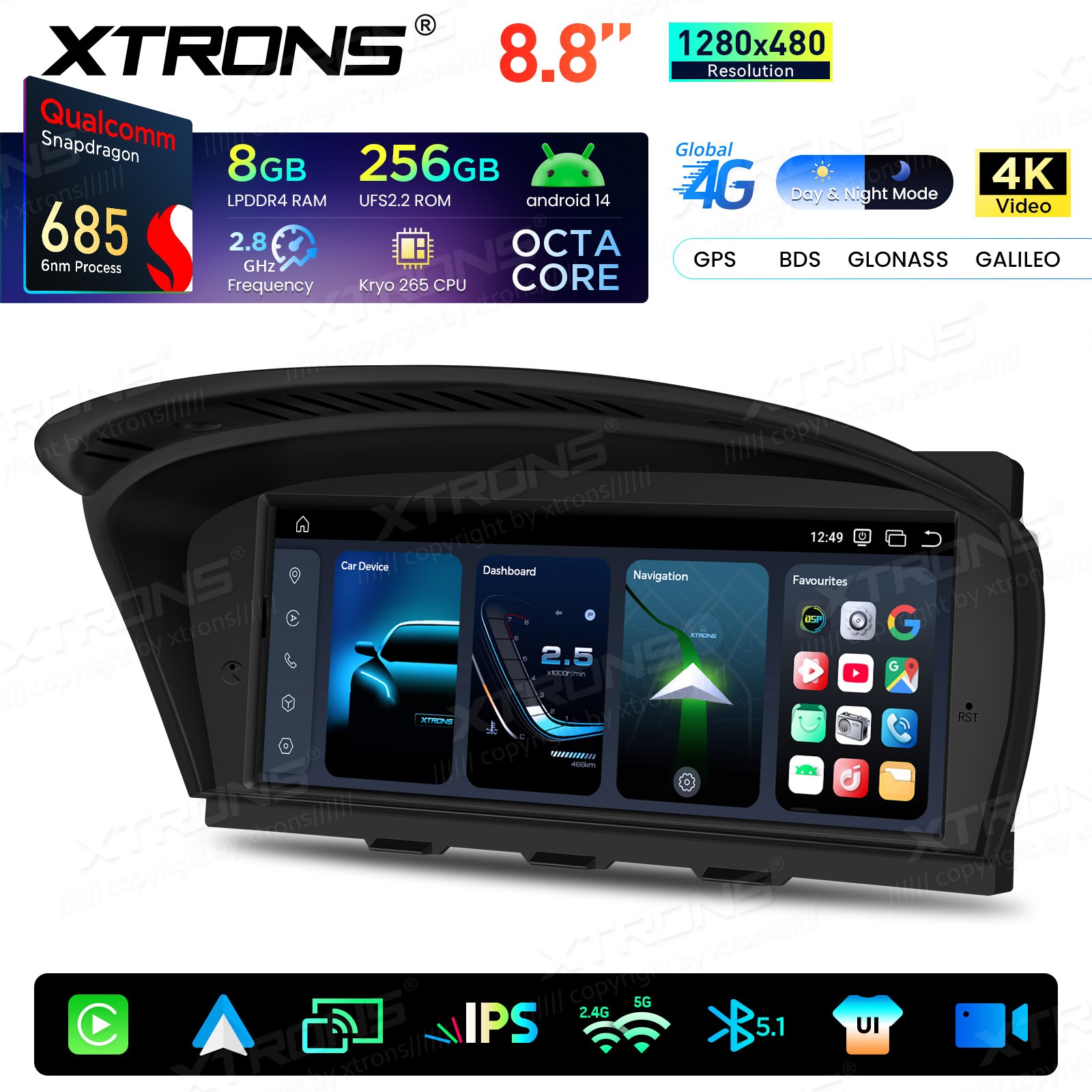 Android 14 8.8″ For BMW 3 5er E90 E60 CIC CarPlay Car Screen Upgrade GPS 8+256G