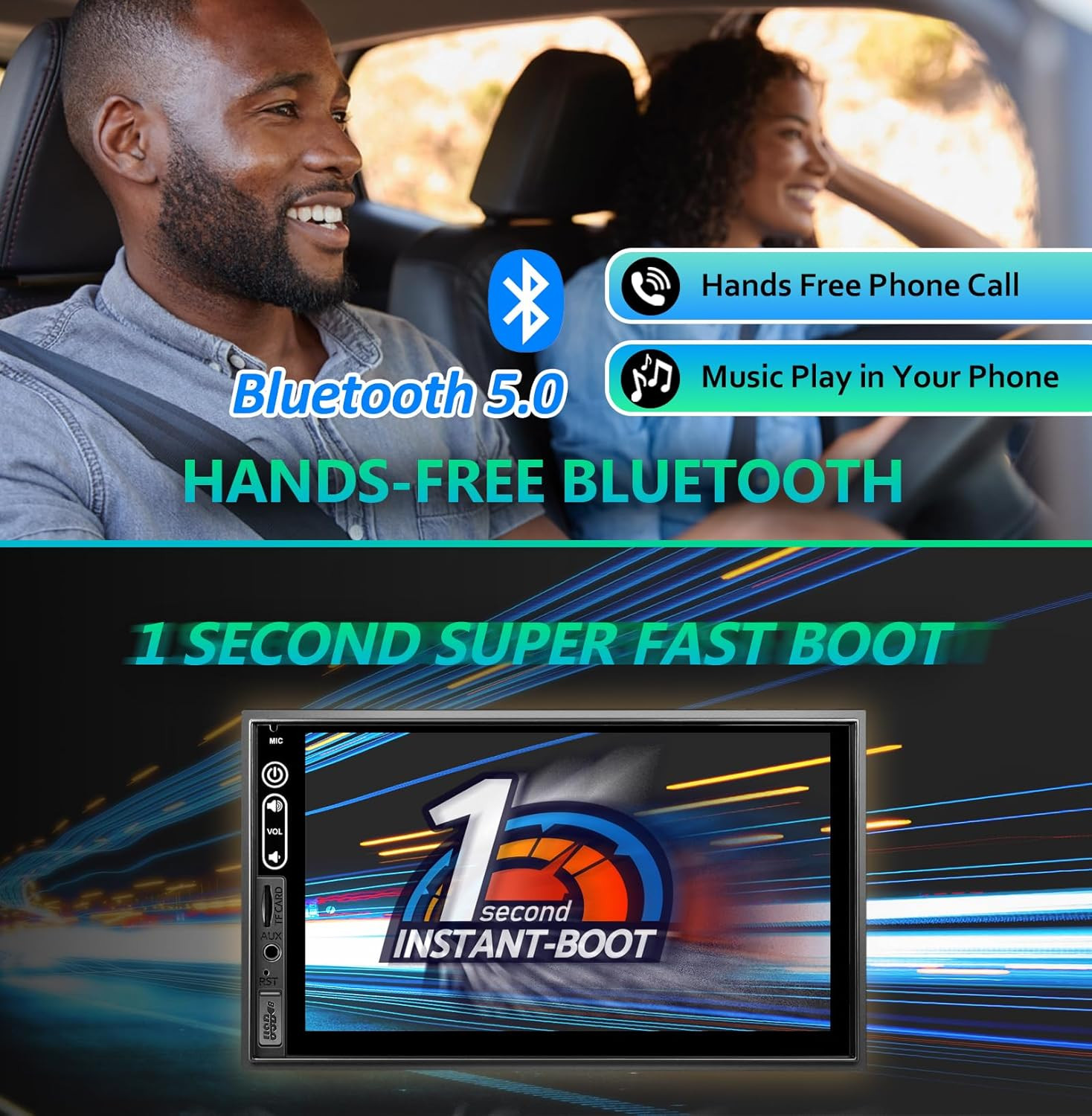 Double Din Car Stereo Compatible with Wireless Apple Carplay, Android Auto – 7″