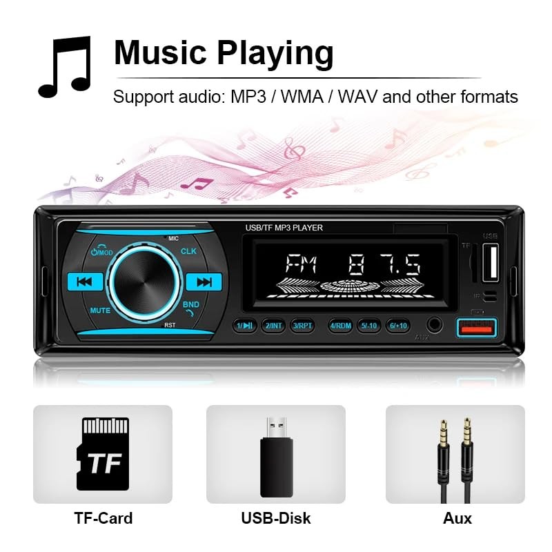 Bluetooth Car Stereo Bluetooth Audio Receiver – FM Radio MP3 Player with Hands