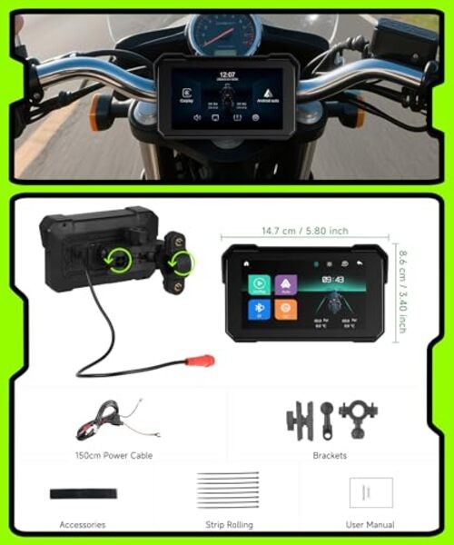 Motorcycle CarPlay Screen 5 inch Portable Wireless Carplay Android Auto 5 Inch