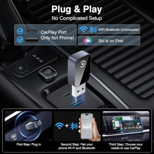 2-in-1 Wireless CarPlay & Android Auto Adapter Bluetooth 5.3 5GHz Wi-Fi No