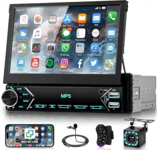Single Din Flip Out Car Stereo Bluetooth 7 Inch Retractable Touch Screen Car