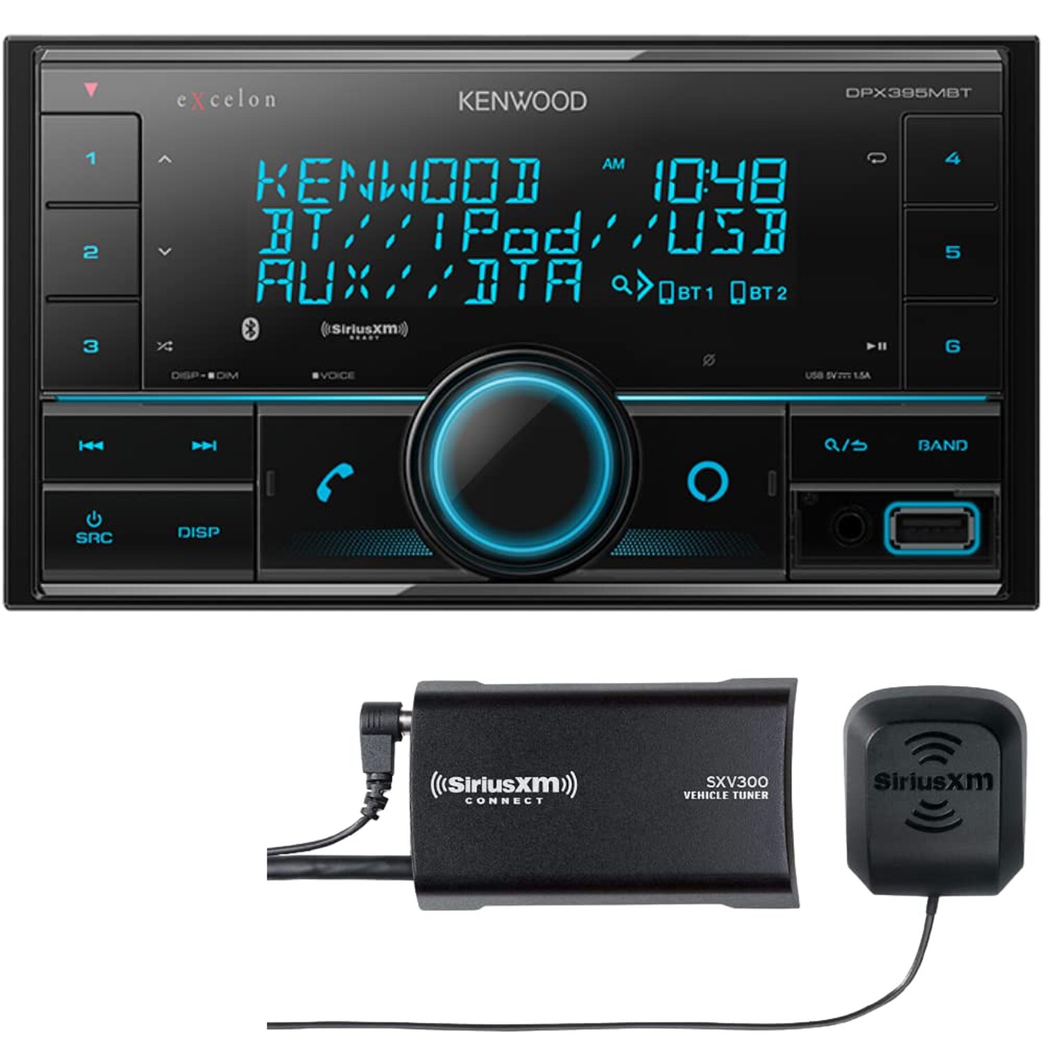 KENWOOD DPX395MBT AM FM Bluetooth Car Stereo with SiriusXM Satellite SXV300V1