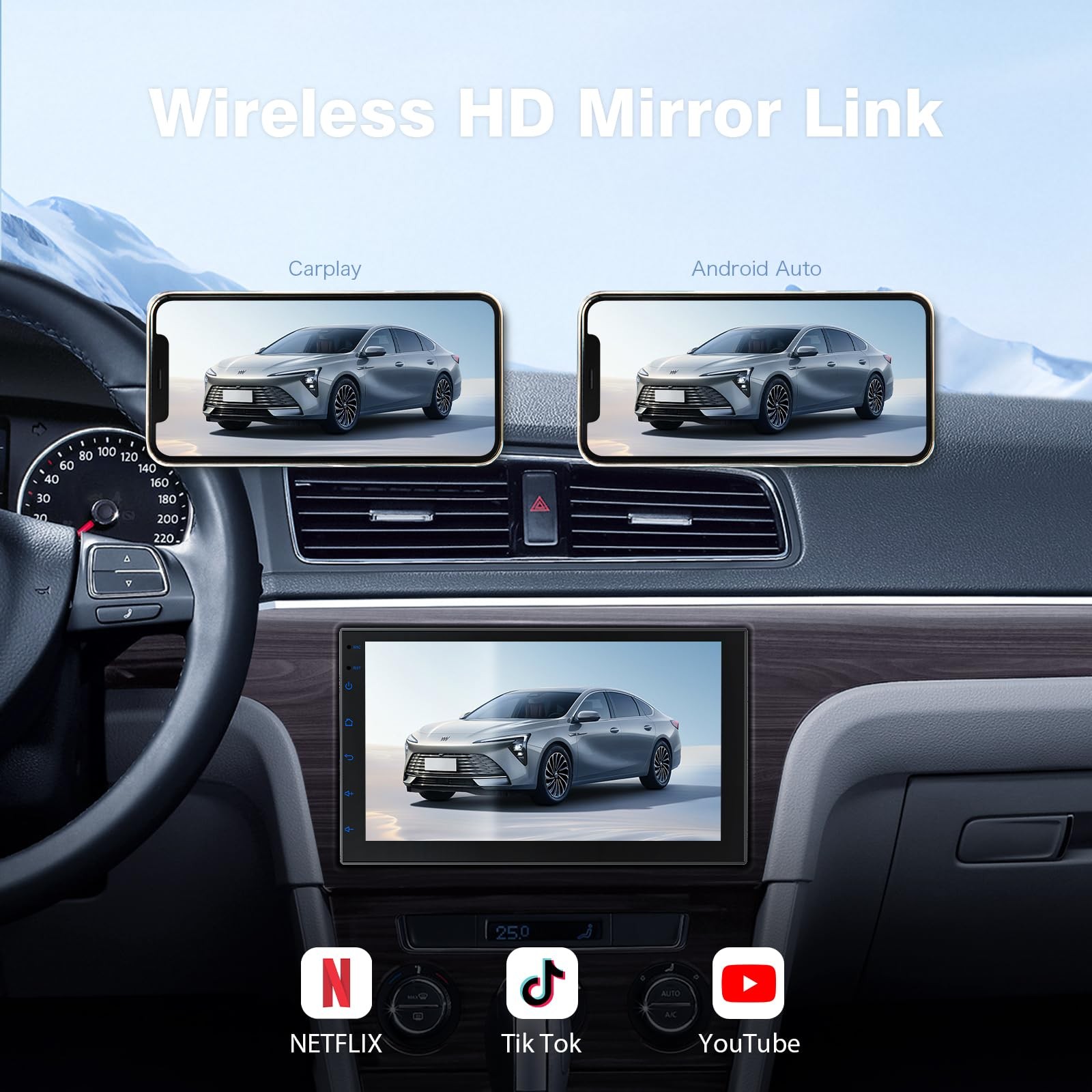 Haudio 7 Inch Double Din Car Stereo with 7-inch 2+32G (without camera), black