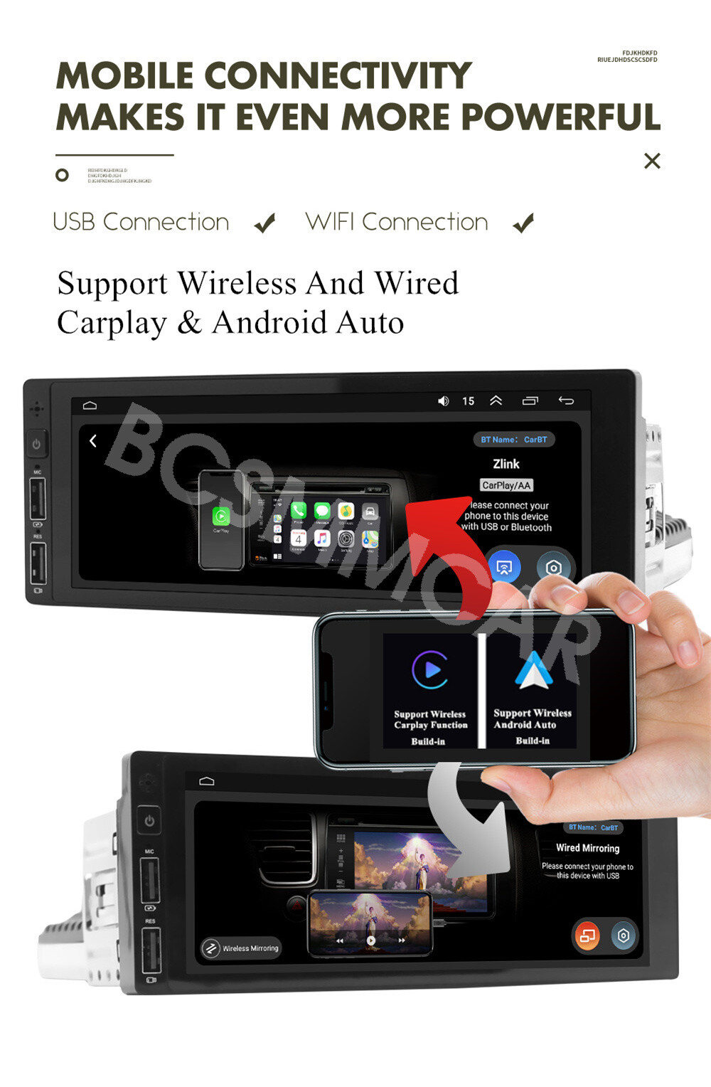 1 Din Touch Screen Car Radio Player BT Fit For Jeep Cherokee 1997-2001 W/Camera