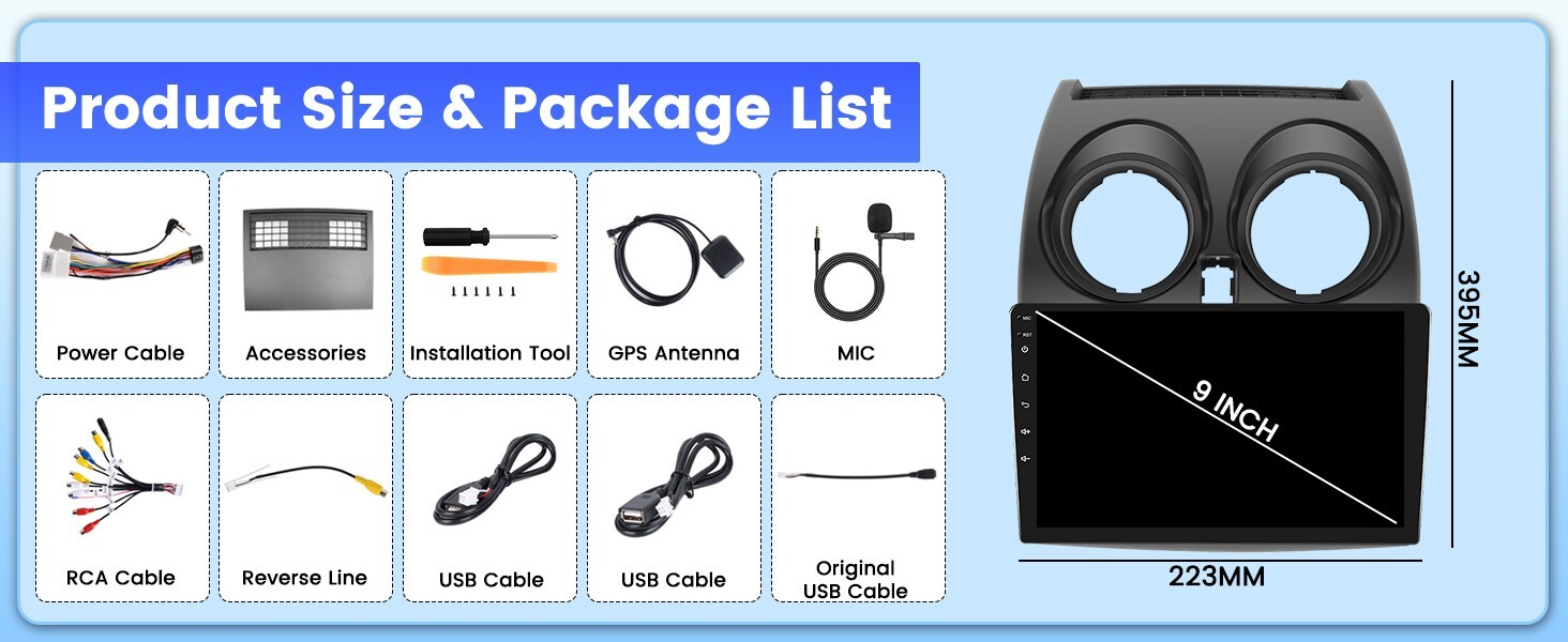 Car Radio 8 Core 4+64G for Nissan Rogue Sport Qashqa ’08-13 GPS Wifi BT 9″ Touch