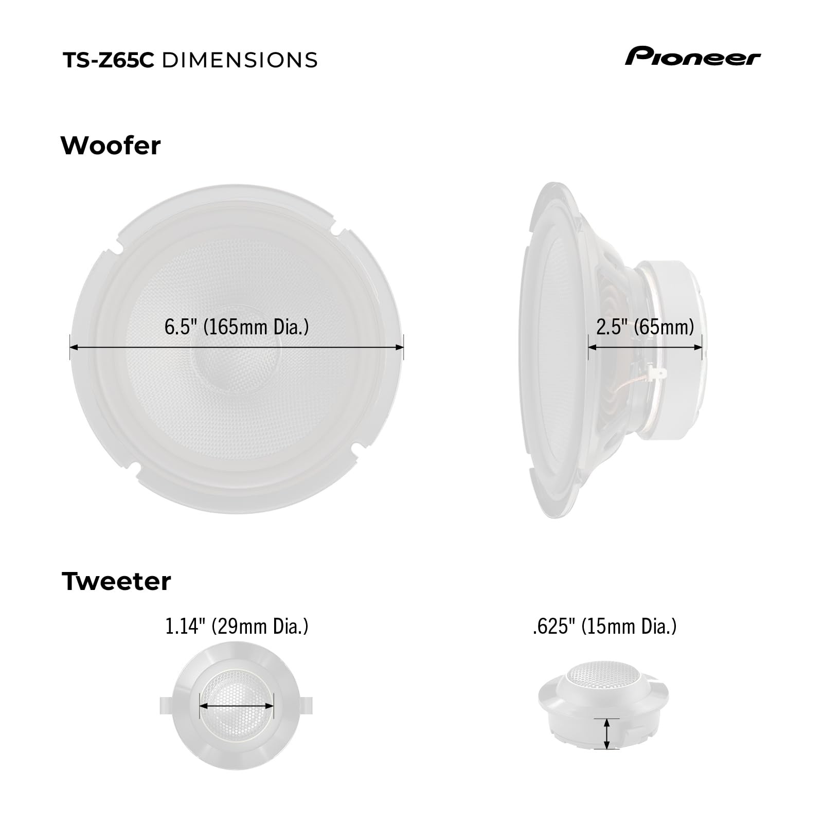 Pioneer TS-Z65C 330W 17cm 2-Way Component Speaker System