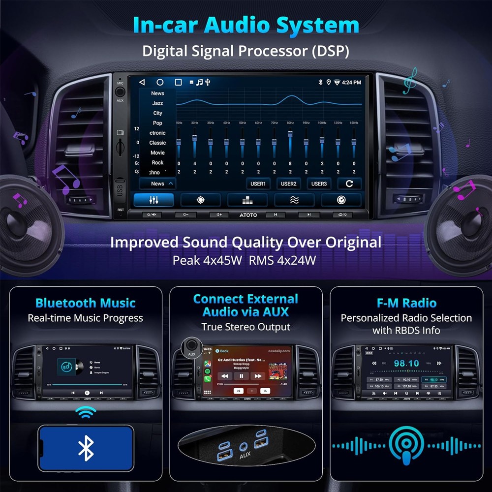 ATOTO F7WE 7″ Double DIN GPS Car Stereo Wireless Android Auto &CarPlay,Bluetooth