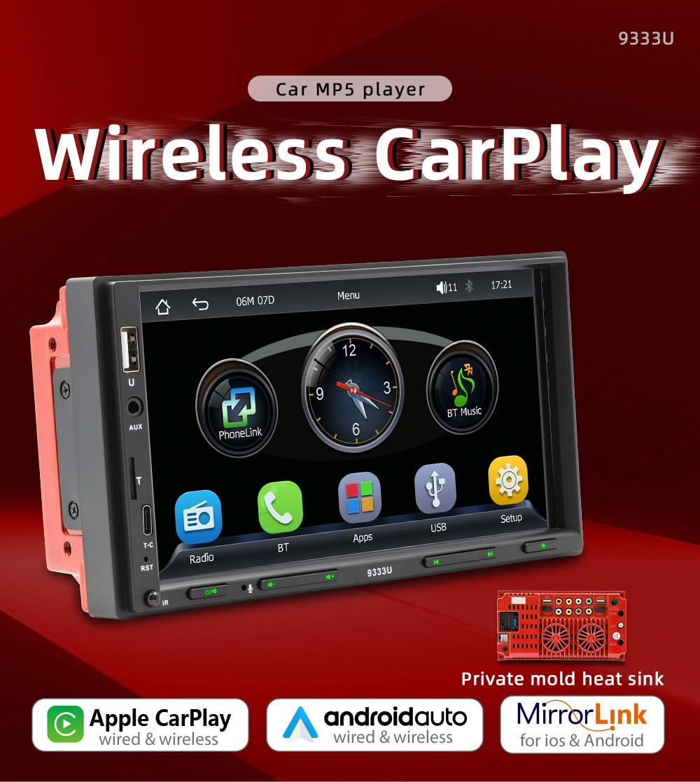 7″ Single 1Din Touch Screen Stereo Bluetooth Radio Car Apple/Android Carplay FM
