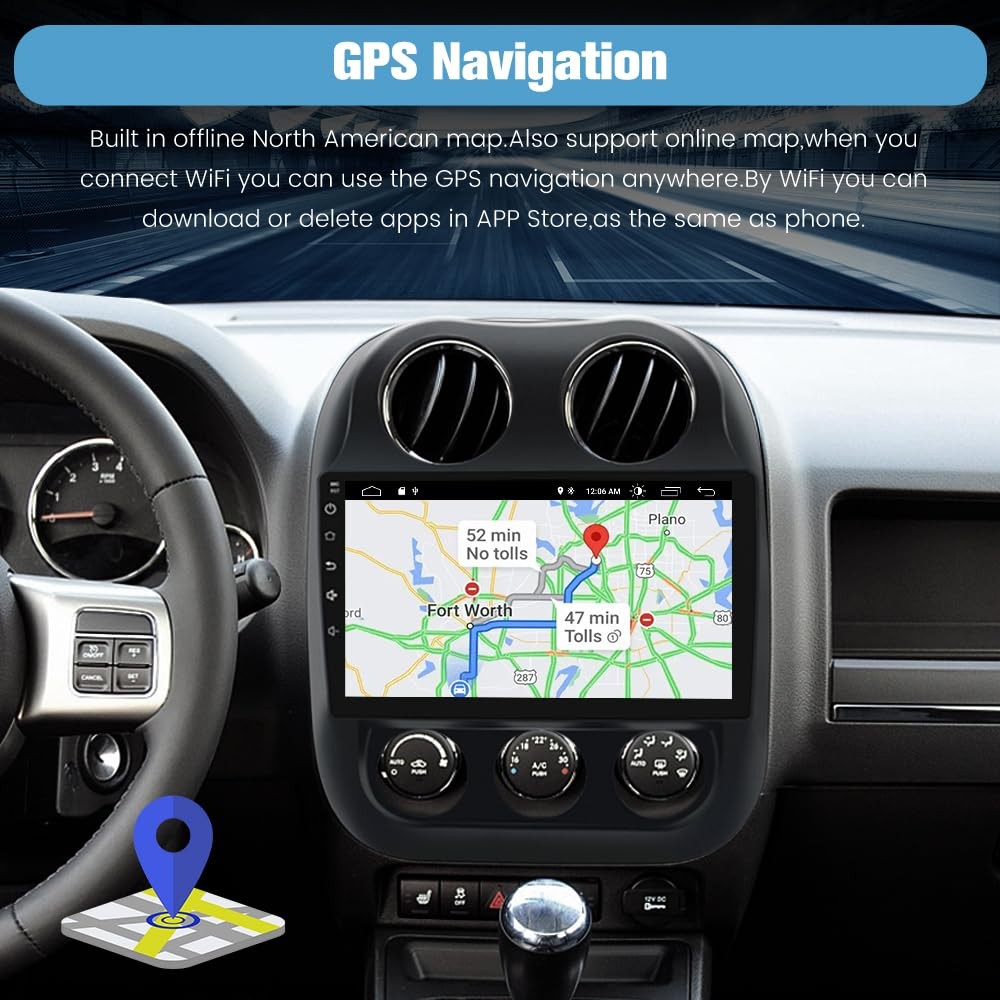 Junsun 4Core 64GB Stereo Jeep Compass Patriot 2010-2016 10″ Touch Screen