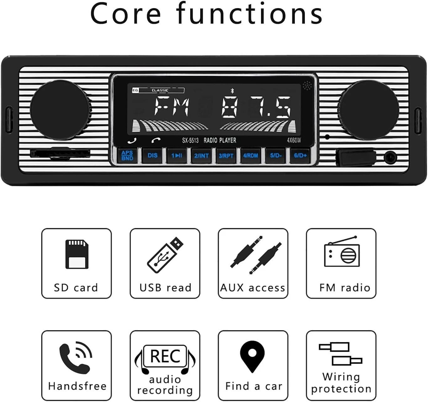Classic Single Din Car Radio with Bluetooth, Car Stereo FM Radio Receiver, Ha…