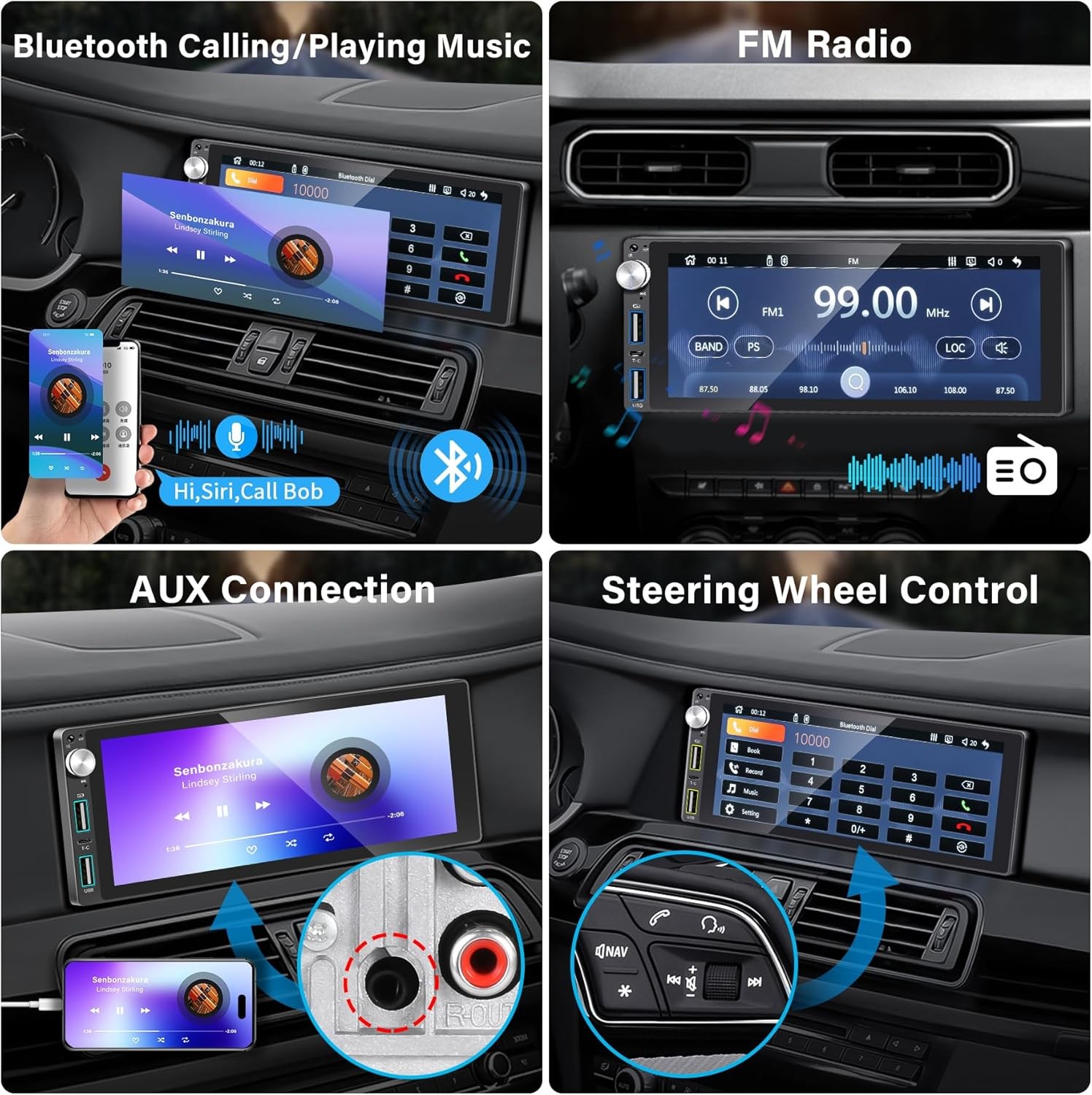 Single Din Car Stereo with Apple Carplay Android Auto,6.9 Inch IPS Touchscreen,