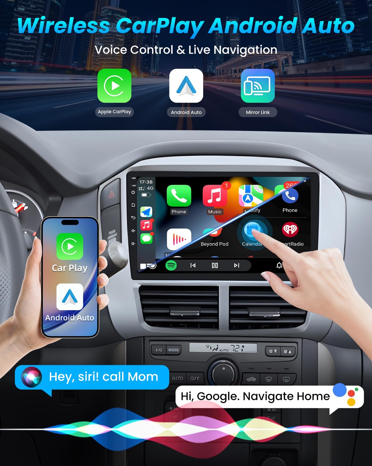 9″ Touchscreen Wireless Carplay Android Auto Stereo for 2006-2008 Honda Pilot