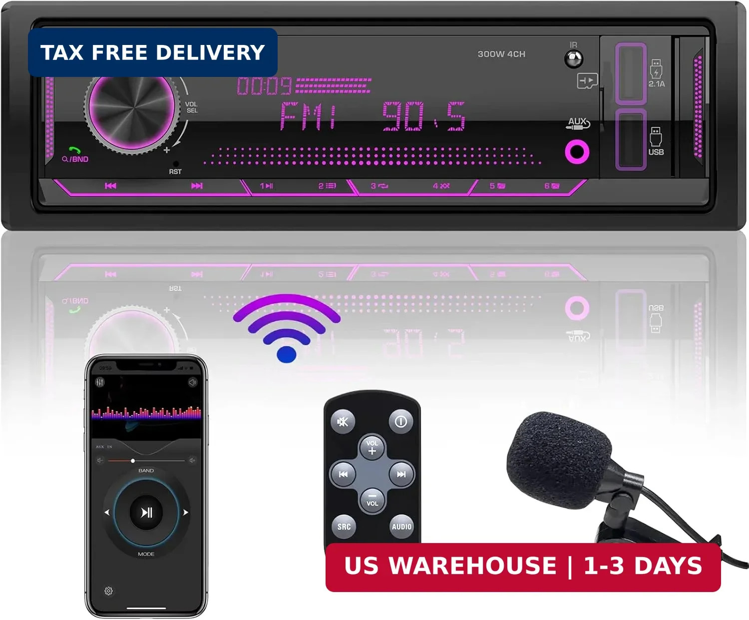 Single Din Car Stereo Receiver: Bluetooth Car Radio System – Marine Audio with L