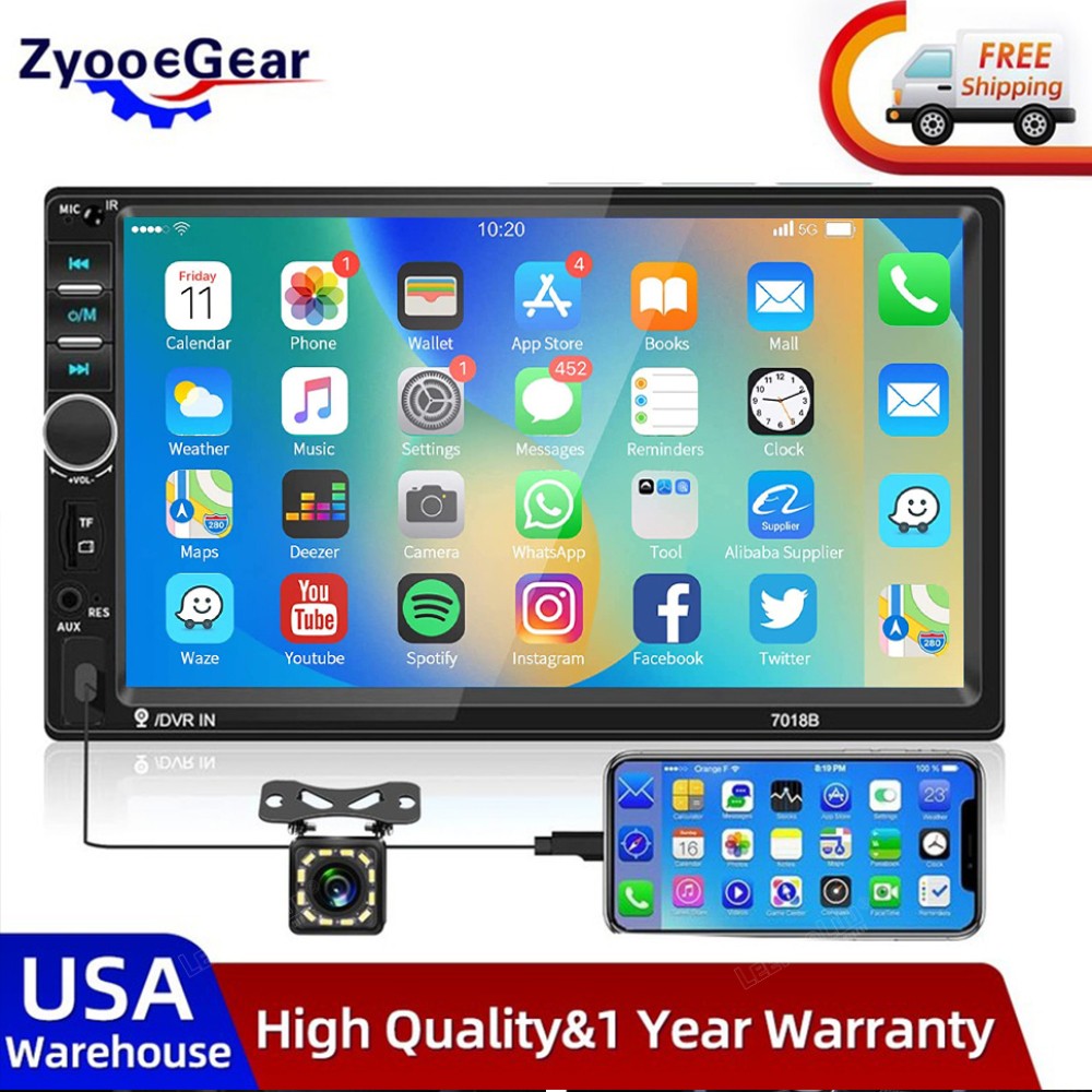 7″ Car Stereo Radio Double 2 Din Touch Screen Car MP5 Player FM BT + Rear Camera