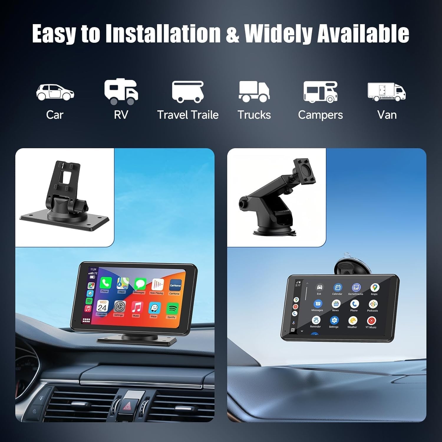 Portable Wireless Carplay Car Stereo, 7″ HD Touchscreen for 7 inch, Black