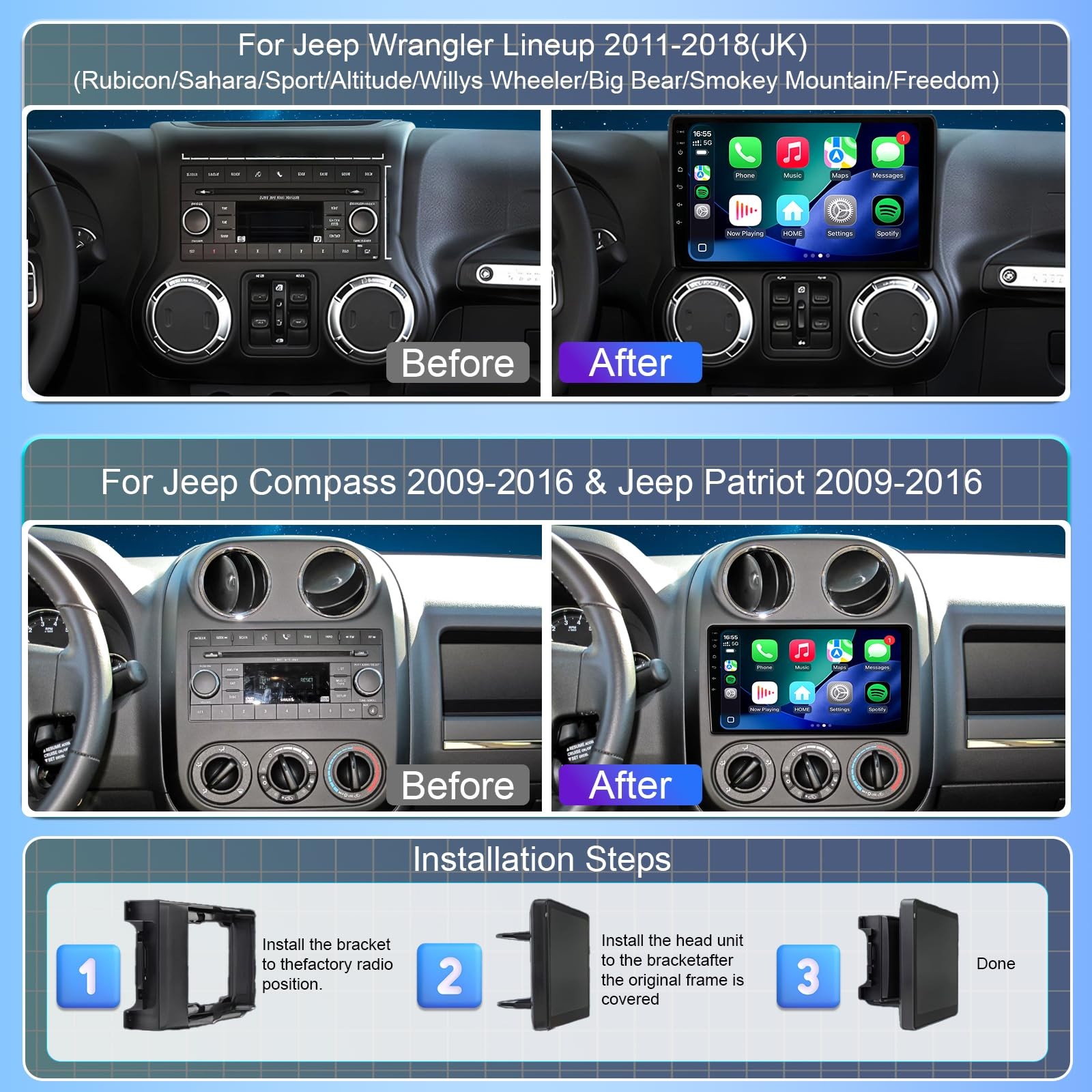 ZZH 10.2” 64GB Car Radio Jeep Wrangler Android 13