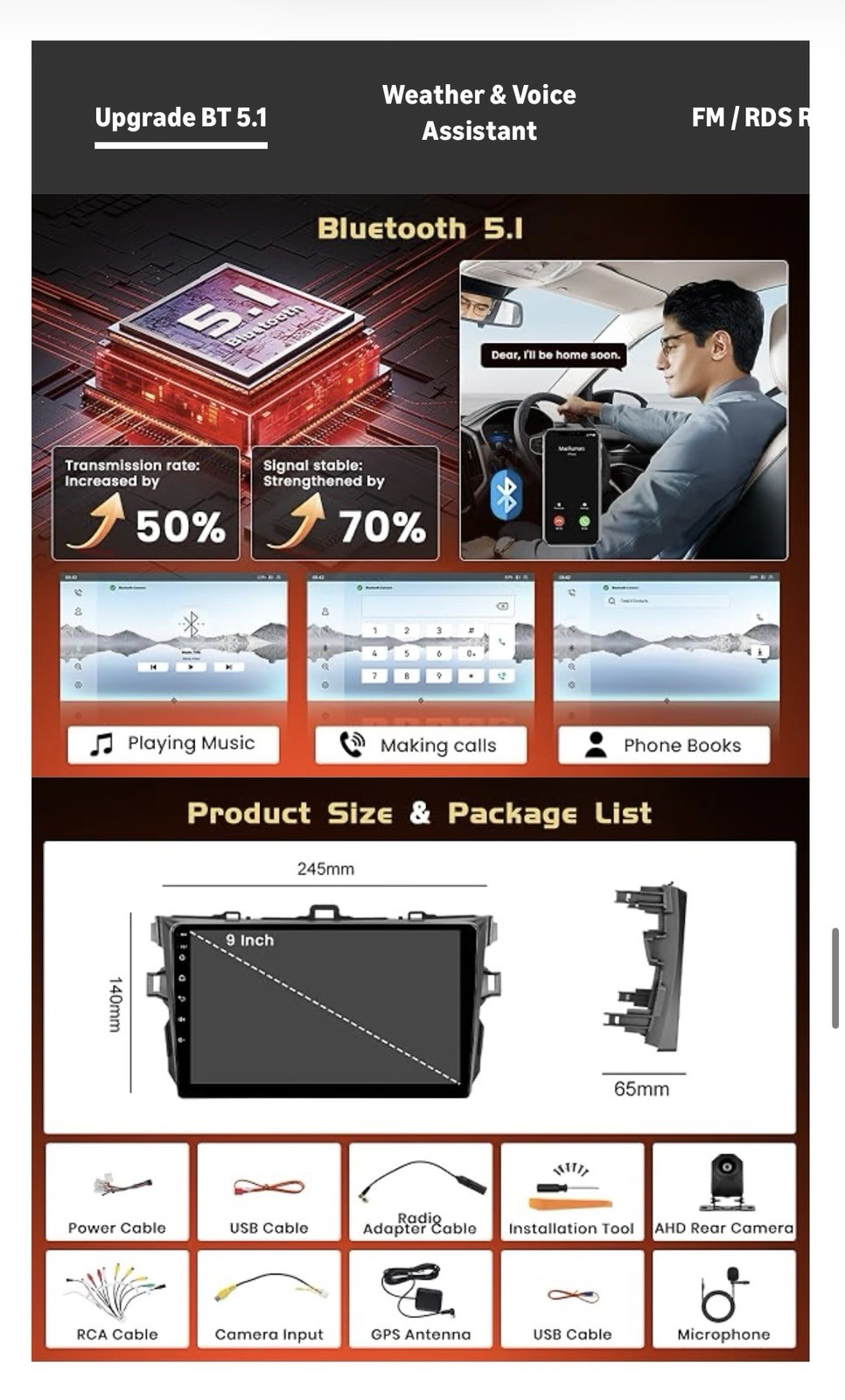 ====Hikity Qualcomm 8Core 4+64G 9″ IPS QLED Touchscreen Toyota Corolla 2009-2013
