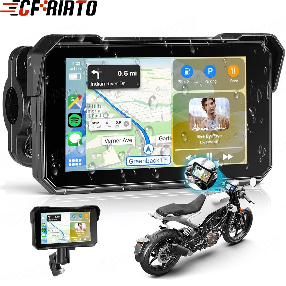 5″ Waterproof Motorcycle Navigator Wireless CarPlay Android Auto Portable Screen