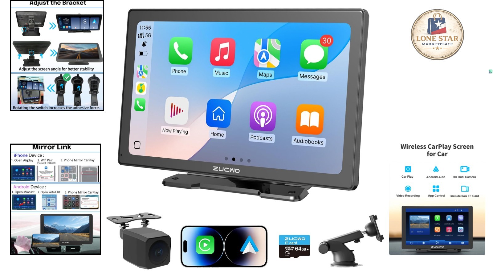 Compact 9-Inch CarPlay & Android Auto Touch Display with 4K Dash Cam Features