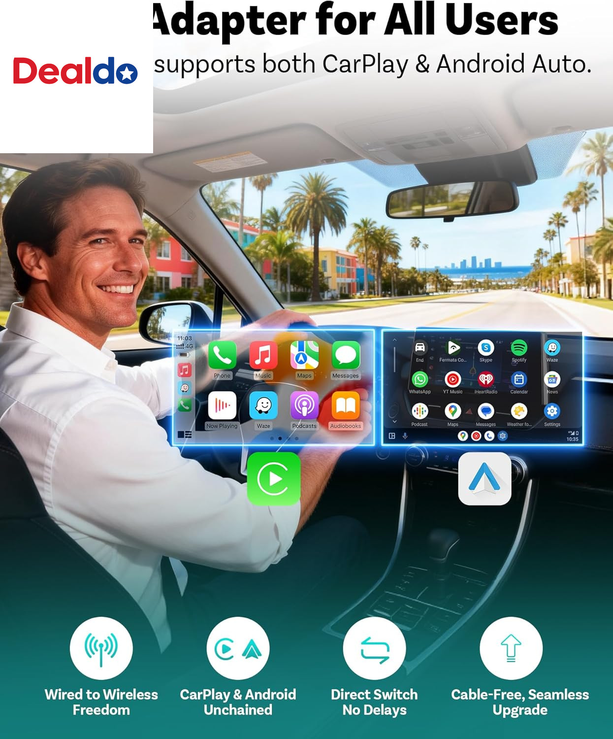 Mini Pico Wireless Carplay & Android Auto Adapter, Dual Wireless Conversion, Wi-