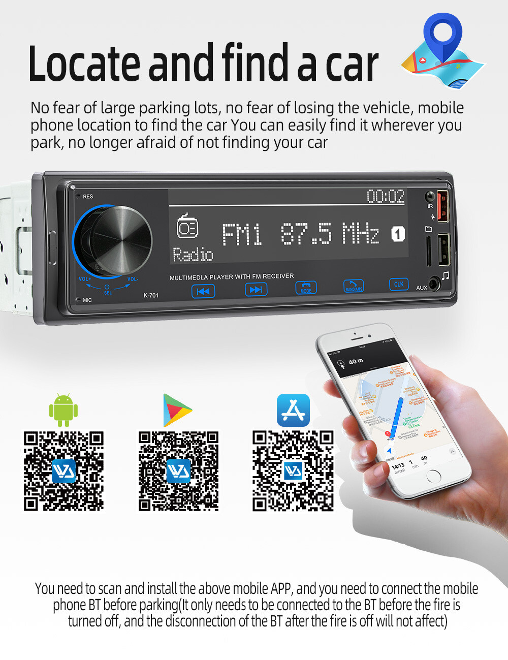 1Din Bluetooth Radio Car MP3 Player Stereo Head Unit Dash Audio Remote Control