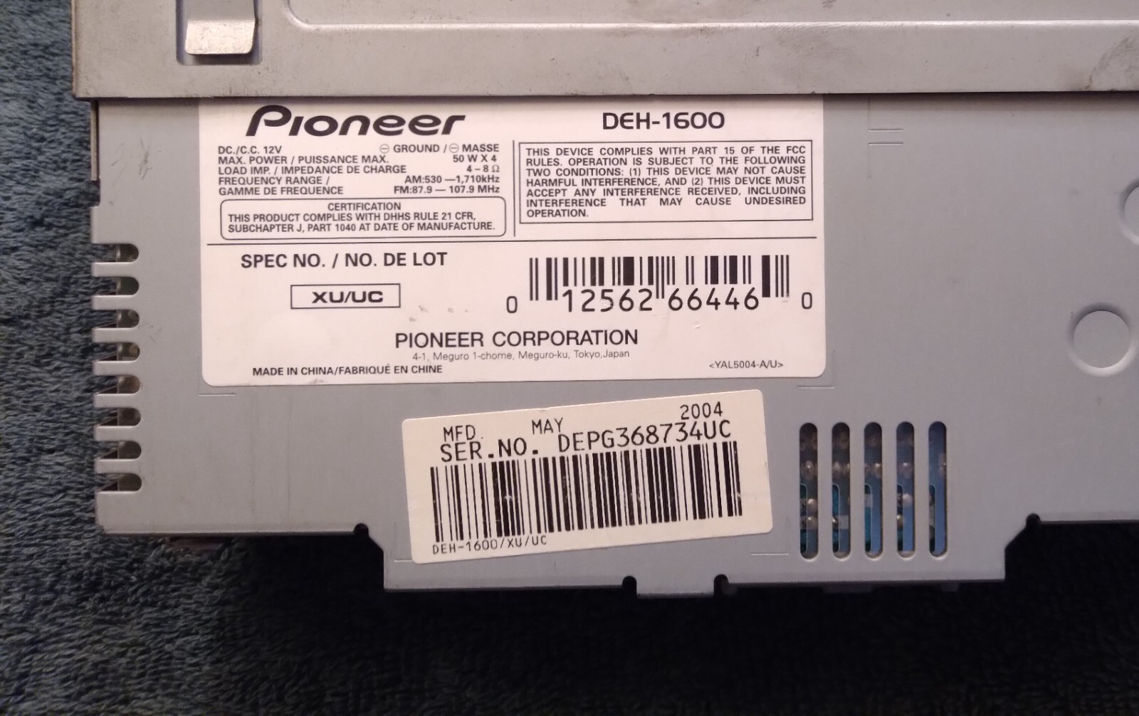 Pioneer “Old School” DEH-1600, CD/ Receiver, 200 watts Easy EQ, Works Great