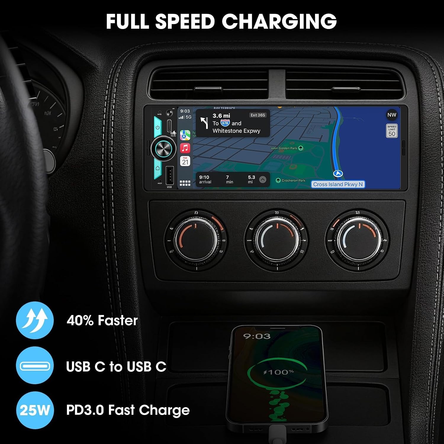 Single Din CarPlay Multimedia Receiver: 6.5 Inch Wireless Android Auto Car St…