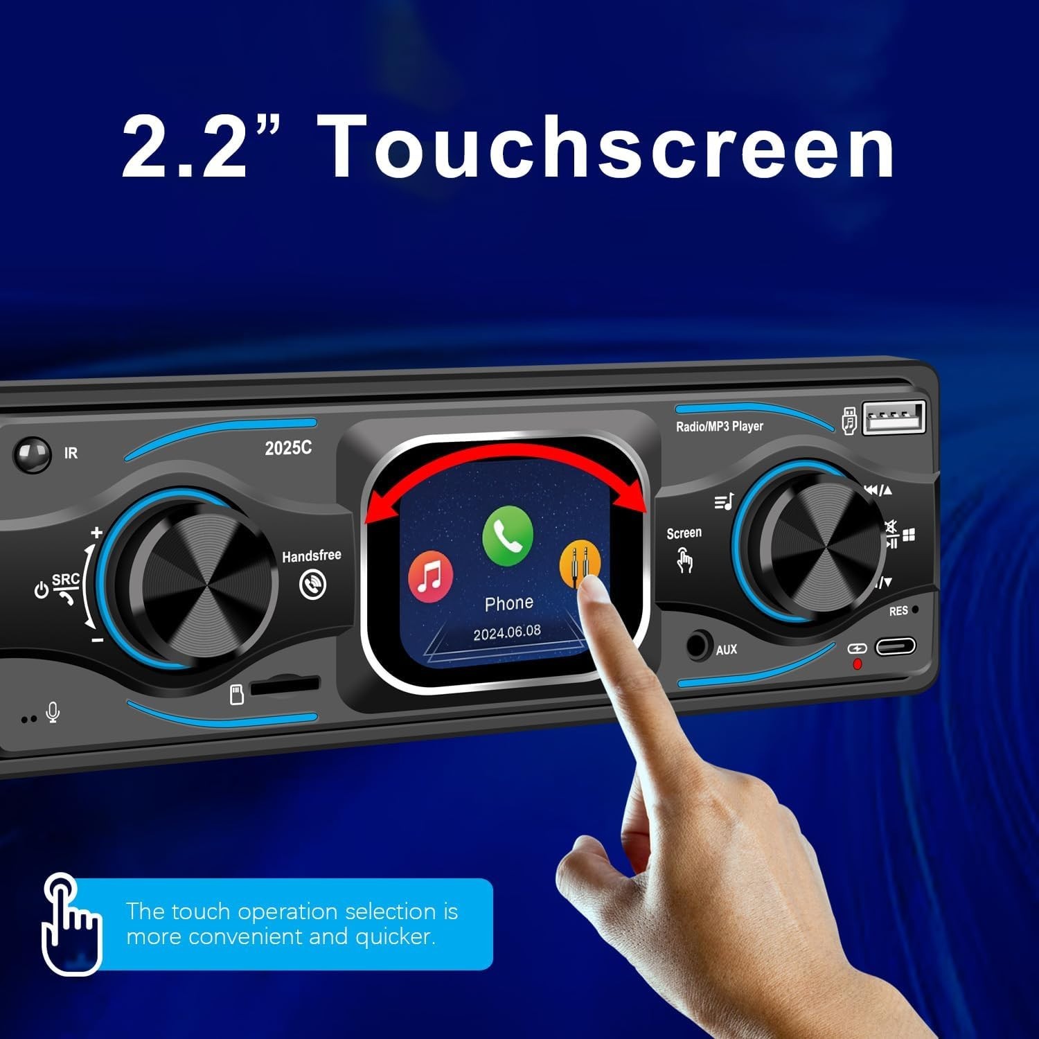 Modern Single Din Bluetooth Car Radio with 60W Output & Customizable Display