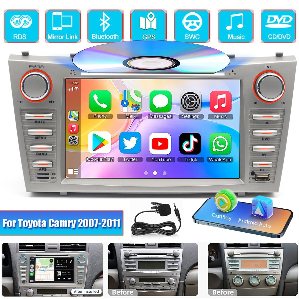 Apple CarPlay GPS DVD Player For Toyota Camry 2007-2011 Car Stereo Radio BT RDS