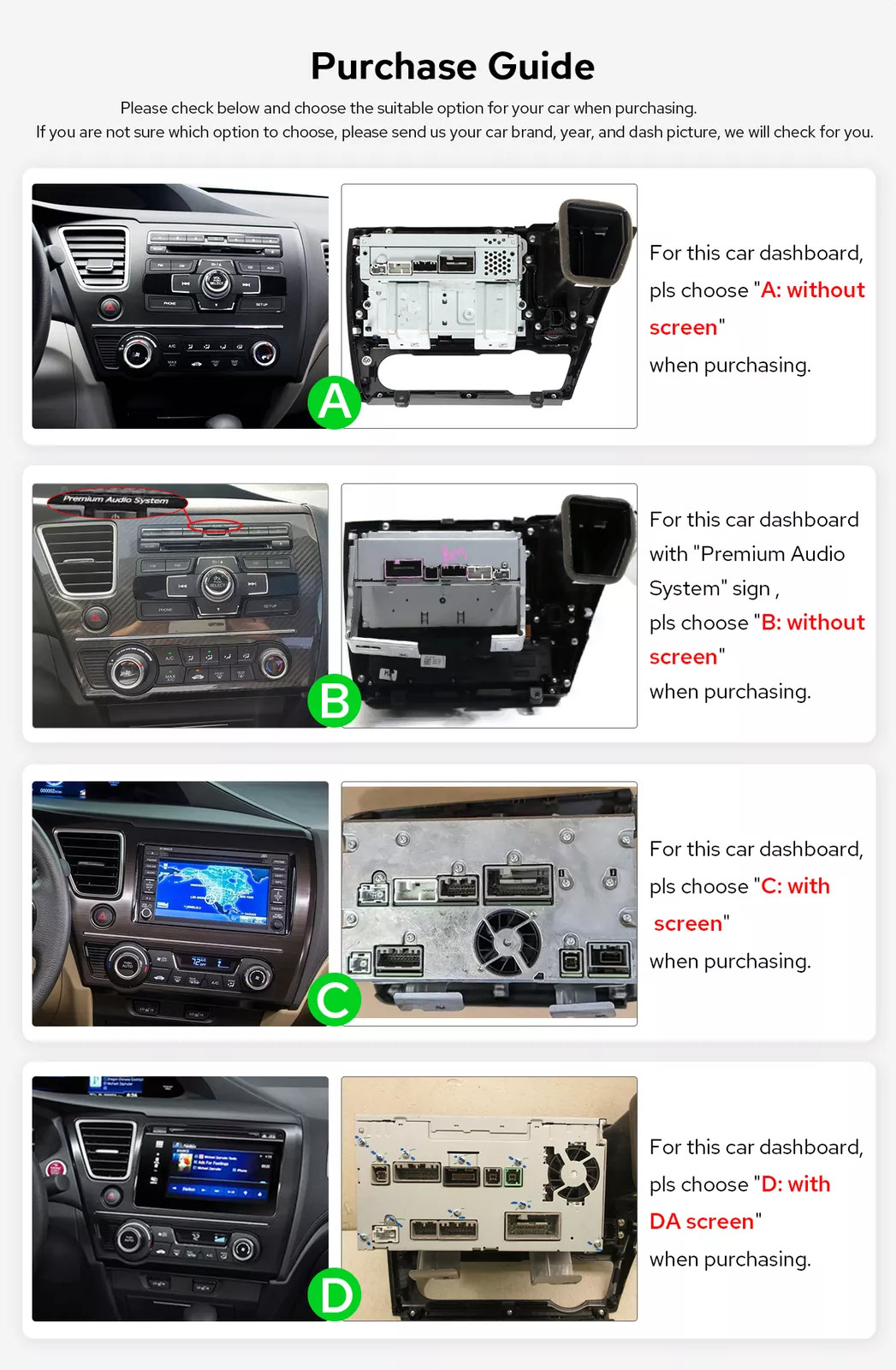 Radio HeadUnit Android13 Navi Wifi CarPlay For Honda Civic 2013 2014 2015 Stereo