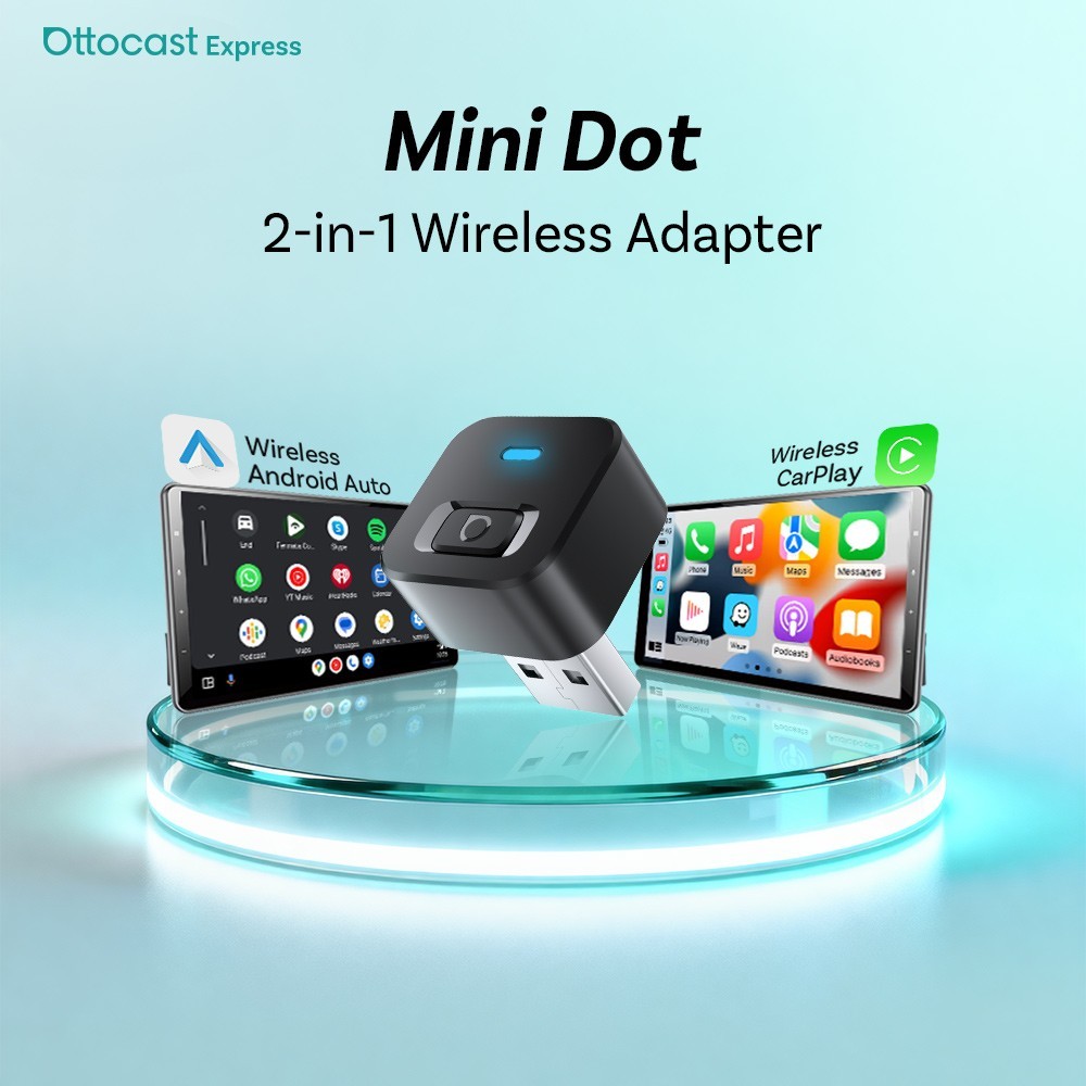 Ottocast Wireless CarPlay Android Auto Adapter USB Dongle Plug & Play Bluetooth