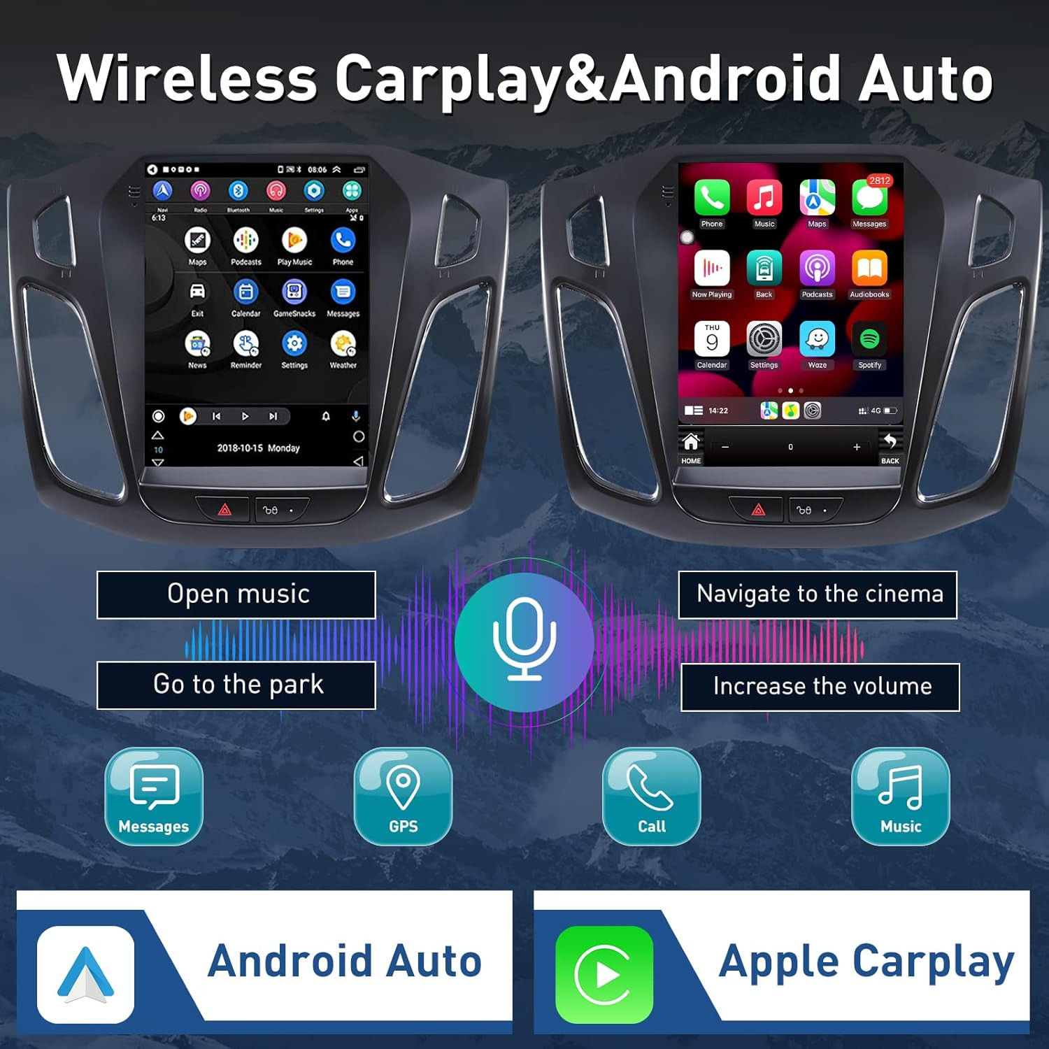 Ford Focus Car Stereo Radio 2012-2018 with Carplay/Android Auto, 10.4 Inch IPS