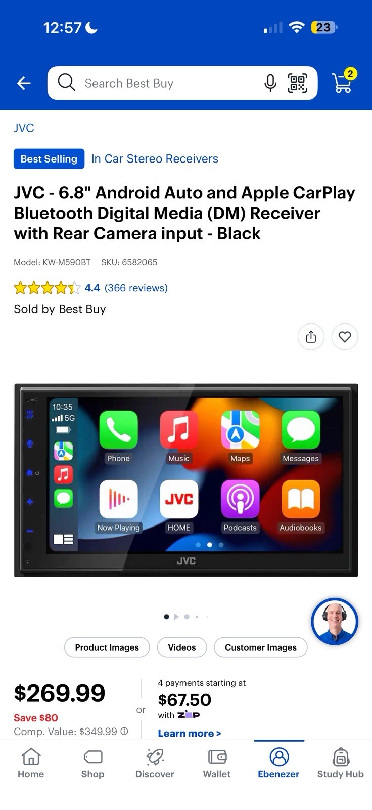 JVC KW-M590BT 2-DIN 6.8″ Touchscreen Receiver w/ CarPlay Android Auto BT