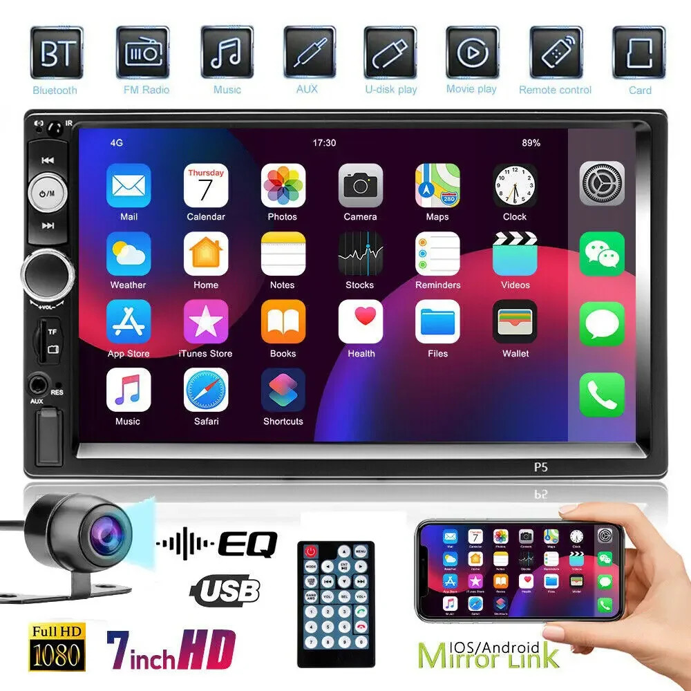 Car Stereo Double Din Car Radio 7 Inch HD Player MP5 Touch Screen+Backup Camera