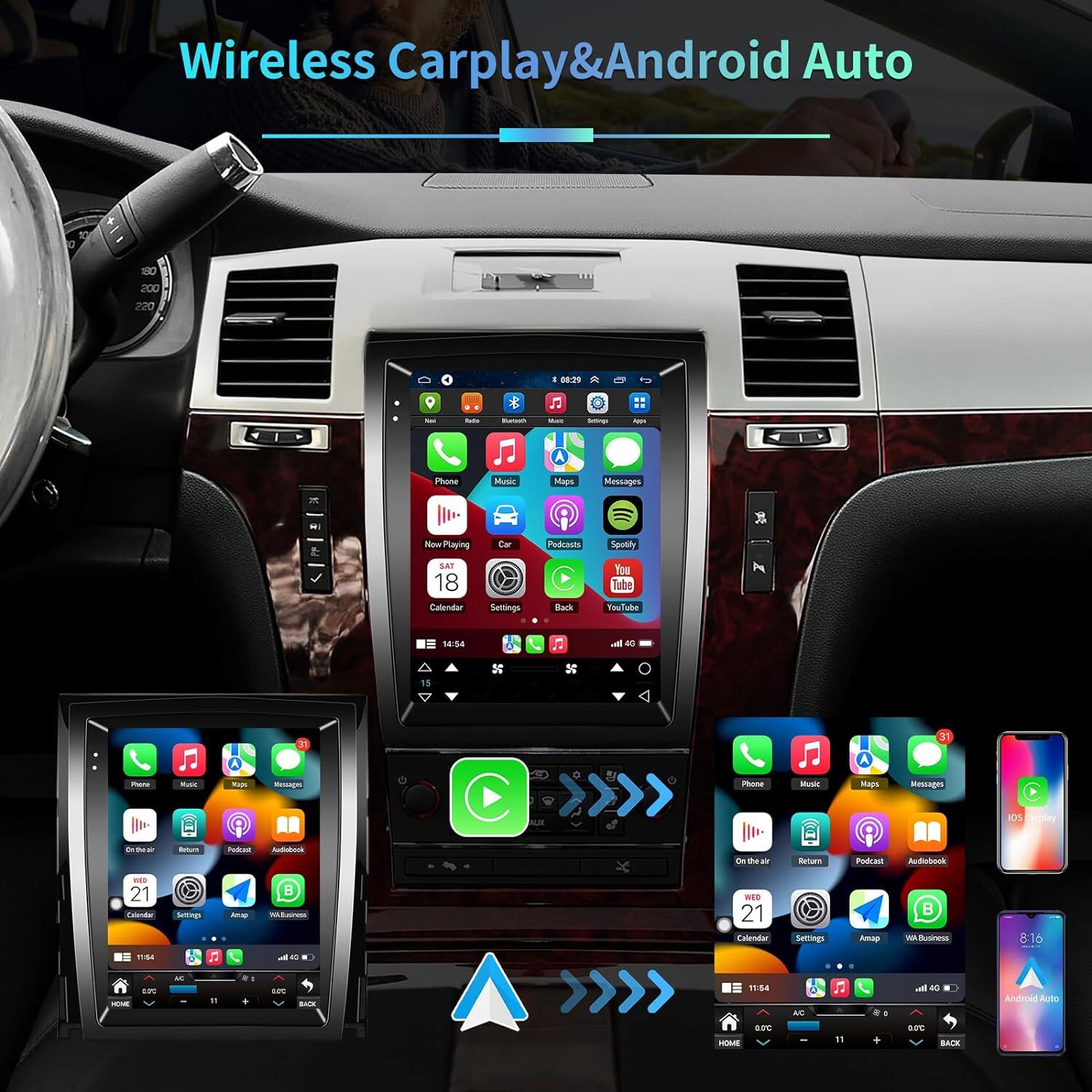 For Cadillac Escalade 2007-2014 Android 13 Car Stereo Radio GPS NAVI Player 64G